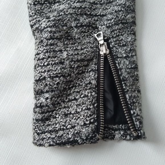 H&M Women's 8 Metallic Silver Heavyweight Boucle Tweed Zip Up Motorcycle Jacket - Picture 8 of 15